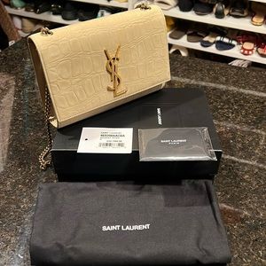 Kate Small YSL Crossbody Bag in Croc-Embossed Nubuck